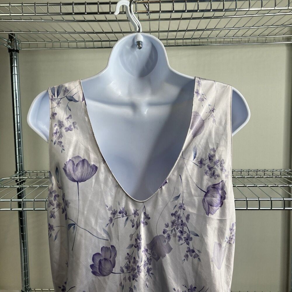 Vintage Talbot's White Purple Floral Satin Nightgown Size Petite L Dainty Demure - Picture 9 of 10